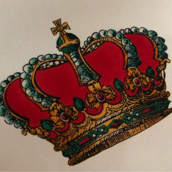 Vintage 80s Medieval Royal Regal Core Crown Monarchy Latin Novelty Blouse L/XL - Picture 7 of 17